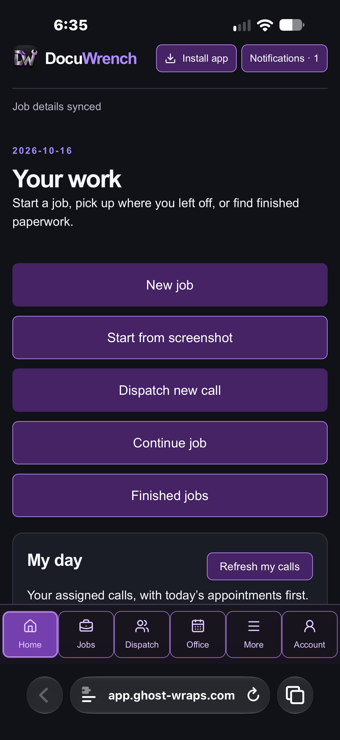 Actual DocuWrench home screen