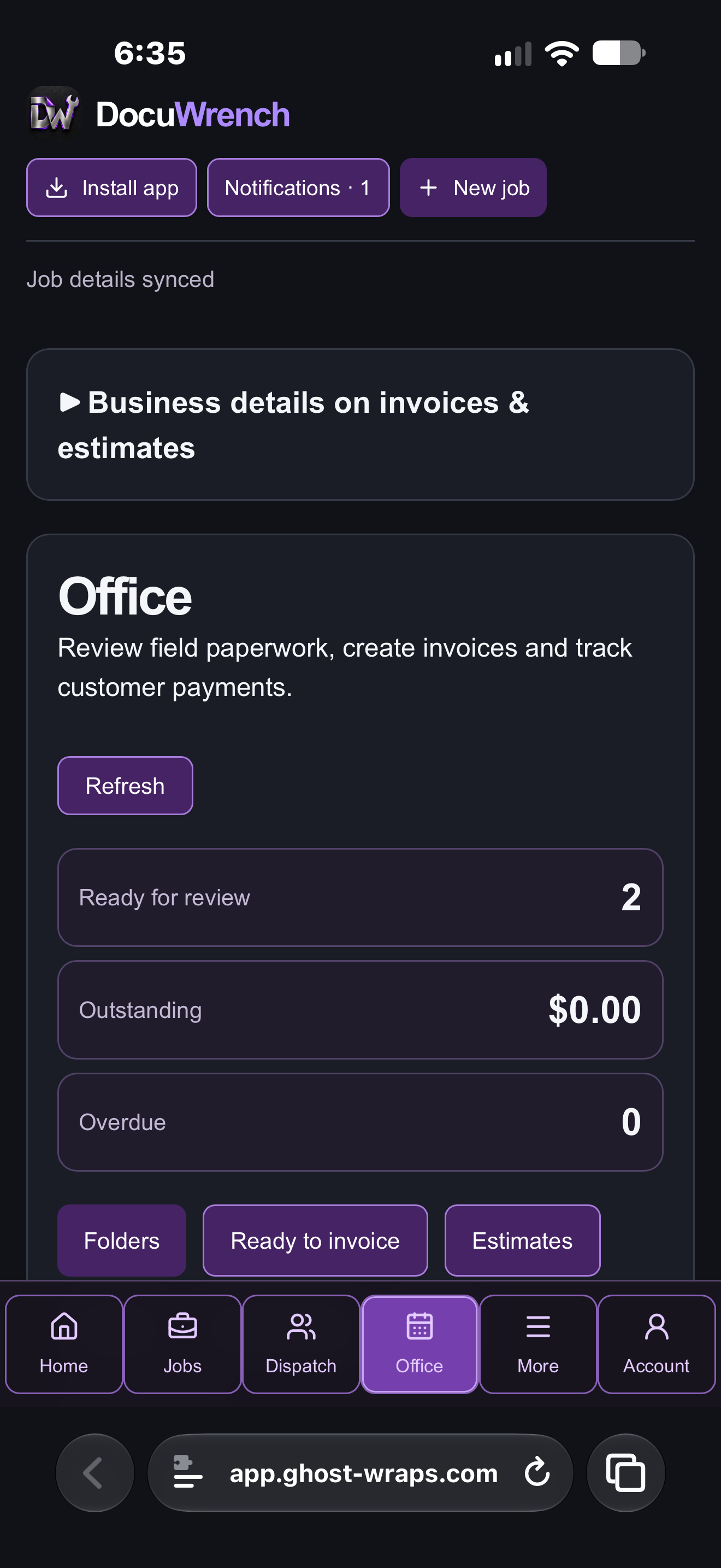 Actual DocuWrench office screen